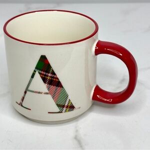 Plaid Alphabet Monogram Mug “A” Red Trim
